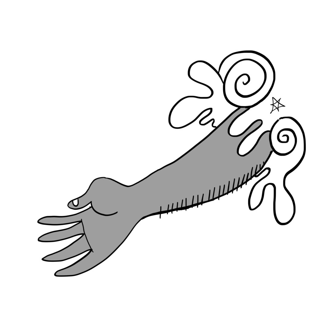 A cartoon drawing of a hand reaching down.